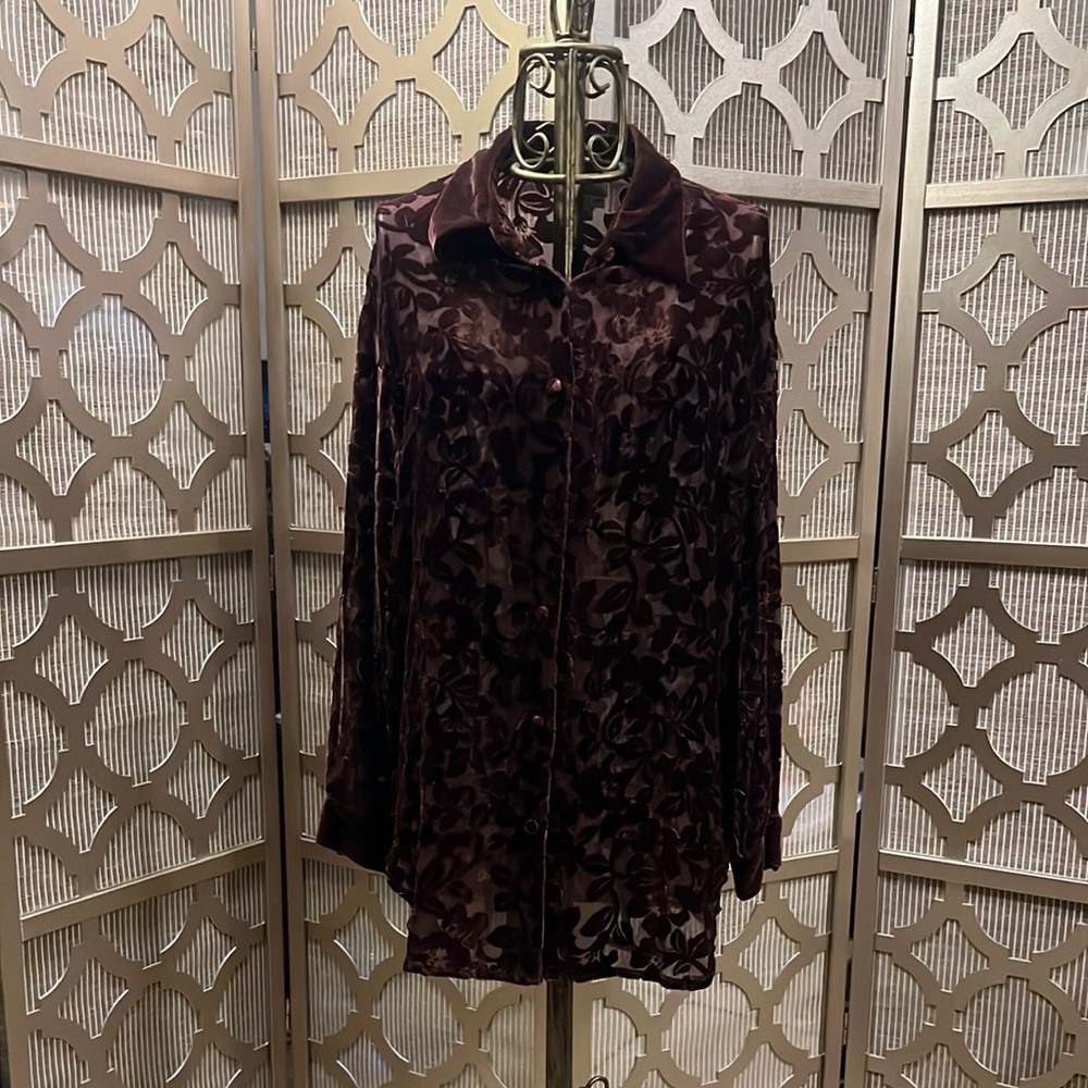 Velvet Brown Patterned Button Up Long Sleeve